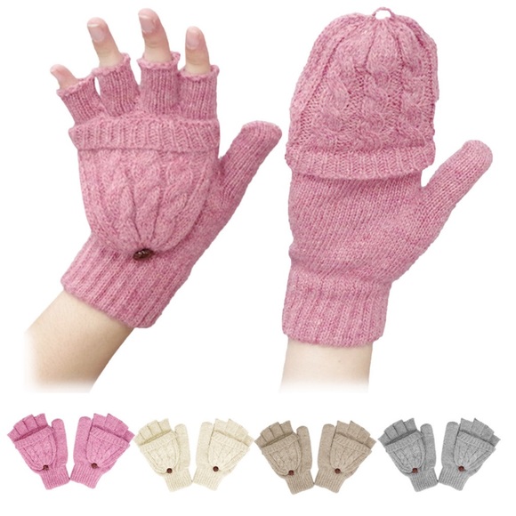 Pink Clamshell Exposed Finger Mittens - Picture 6 of 8